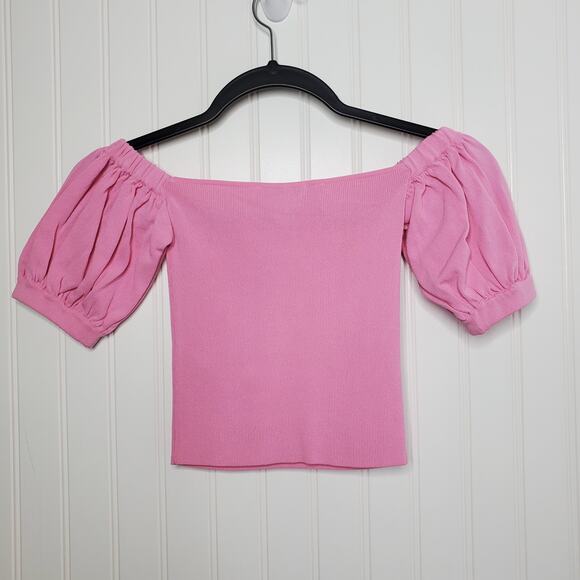 ZARA Women's Pink Balloon Sleeve Knit Top Size XS Puff Sleeve Barbie Stretchy - Picture 4 of 7